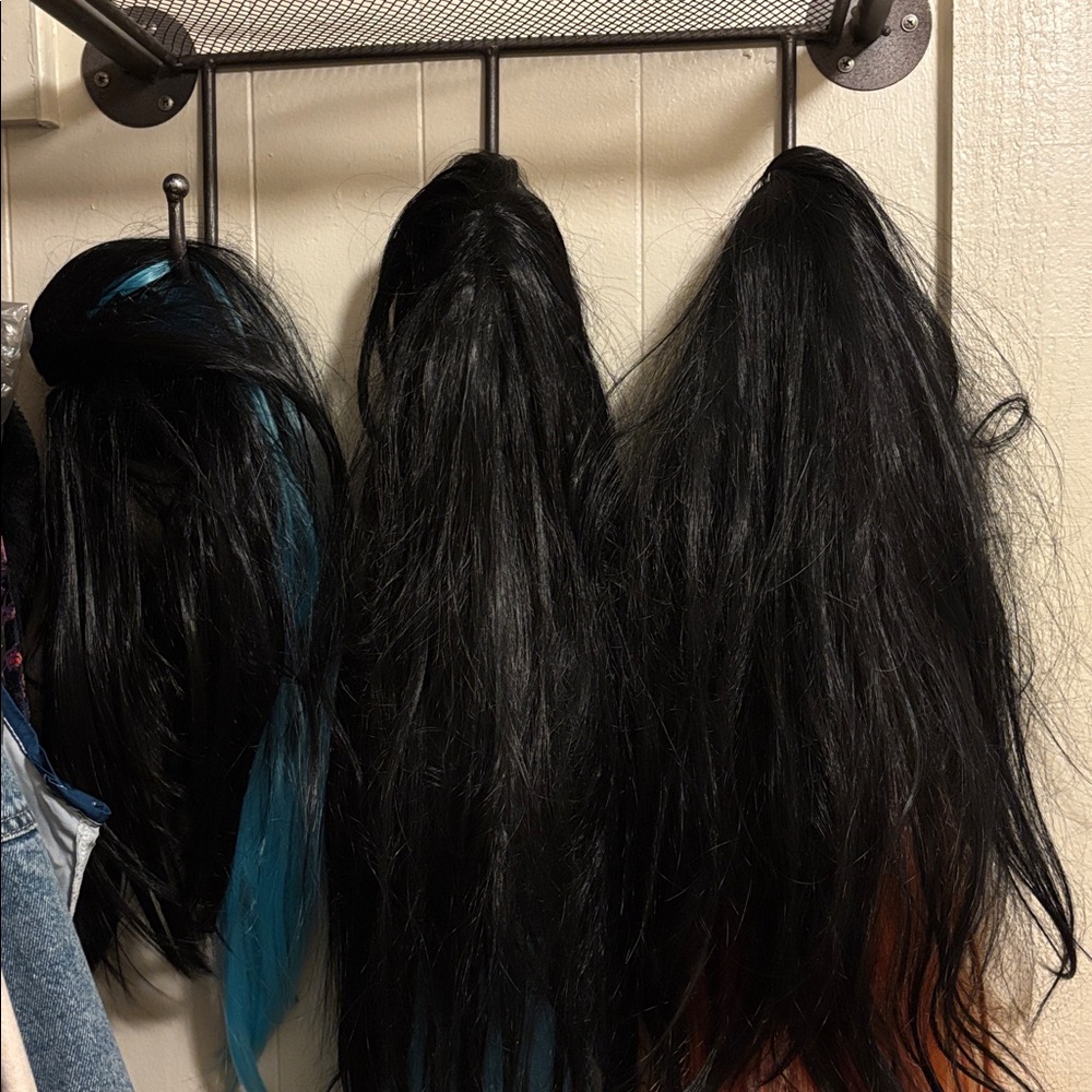Black Ombre Wig with Blue and Orange Ends - Long Hair Costume Wigs
